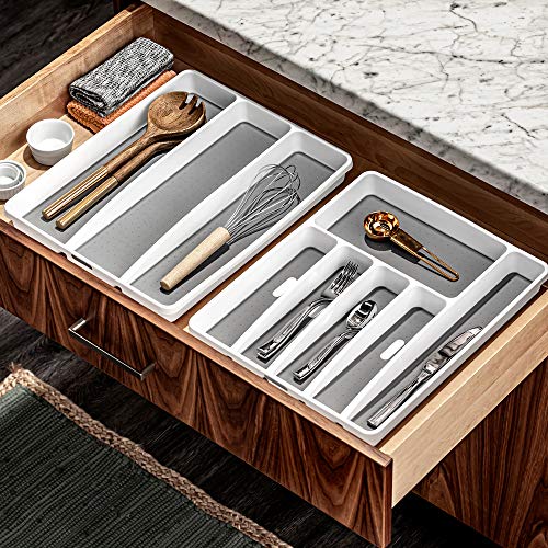  Classic Large Silverware Tray - White |CLASSIC COLLECTION | 6-Compartments| Kitchen Drawer Organizer | Soft-Grip Lining And Non-Slip Rubber Feet | BPA-Free