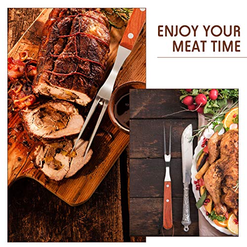  Meat Forks With Rosewood Handle And Stainless Steel Carving Fork Barbecue Fork For Christmas Kitchen Roast (2 Pieces,13 Inch, 10 Inch)