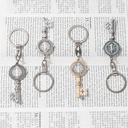 4Pcs Saint Benedict Medal Keychain, St Benedict Medals Key Chain, Saint Benedict Jubilee Medal, Cross Protection Key Shaped Keychain, Exorcism Medal Christian Sacramental Medal Keyring