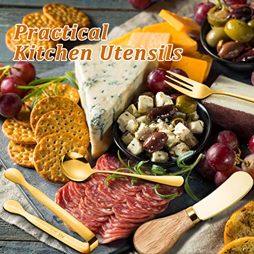  Cheese Butter Spreader Knives Set Charcuterie Accessories 16 Pcs Charcuterie Board Utensils Stainless Steel Spreader Knife With Wooden Handle Mini Serving Tongs Spoons Forks For Butter Cheese Pastry