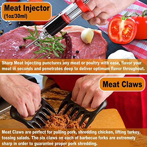  26PC Exclusive BBQ Grill Accessories In Aluminum Case For Birthday Christmas Grilling Gifts - Premium Grill Utensils Set With Barbecue Claws, Meat Injector, Thermometer For Smoker, Camping