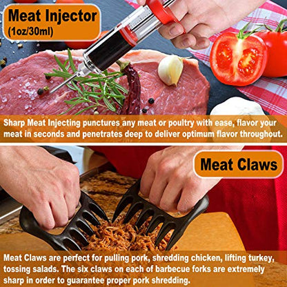  26PC Exclusive BBQ Grill Accessories In Aluminum Case For Birthday Christmas Grilling Gifts - Premium Grill Utensils Set With Barbecue Claws, Meat Injector, Thermometer For Smoker, Camping
