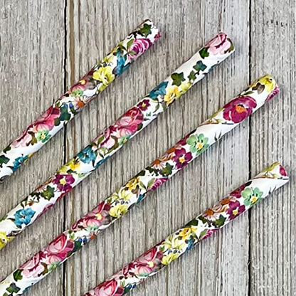 Rose Floral Paper Straws - Wedding Bridal Shower Birthday Valentine Party - Pink Yellow White - 7.75 Inches - 50 Pack - Outside The Box Papers Brand
