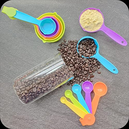  Measuring Cups And Spoons,Plastic Measuring Cups And Spoons Set:5 Plastic Measuring Cups And 5 Plastic Measuring Spoons,Plastic Measuring Cup Spoons For Kitchen Measuring Tools Rainbow Color