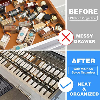  MIUKAA Clear Acrylic Spice Drawer Organizer, 4 Tier- 2 Set Expandable From 13" To 26" Seasoning Jars Drawers Insert, Kitchen Spice Rack Tray For Drawer/Countertop (Jars Not Included)
