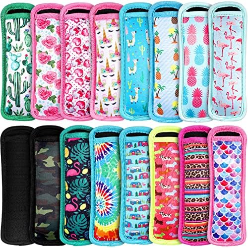  Ice Cream Bar Insulator Sleeves Reusable Freezer Pop Holders Antifreezing Sleeves Ice Cream Bar Holder Bags Multi Pattern Ice Cream Bar Bag For Kids (Cute Pattern,16 Pieces)