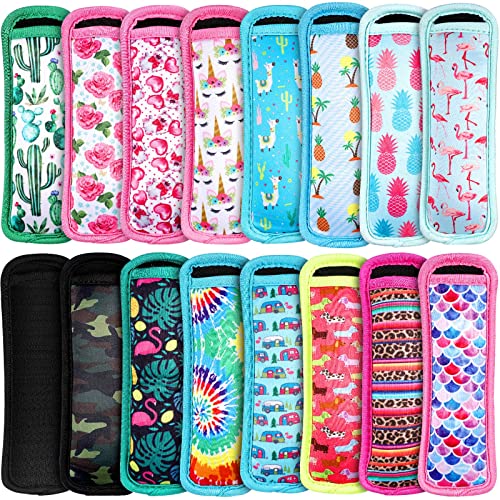  Ice Cream Bar Insulator Sleeves Reusable Freezer Pop Holders Antifreezing Sleeves Ice Cream Bar Holder Bags Multi Pattern Ice Cream Bar Bag For Kids (Cute Pattern,16 Pieces)