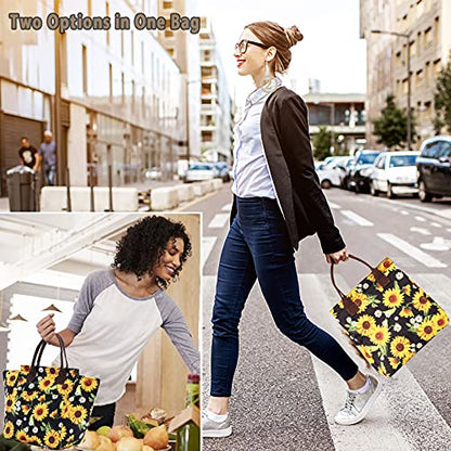  Lunch Bag Insulated Lunch Tote Bag Lunch Box Durable Lunch Container Cooler Bag With Front Pocket Reusable Lunch Bags For Women Men Adults Girls Work Hiking Picnic-Sunflowers