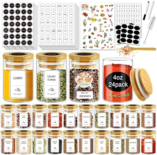 -Glass Jars With Bamboo Lids 32 Oz 8 Pcs Glass Food Storage Containers With Airtight Bamboo Lids, Glass Canisters Stackable Kitchen Pantry Bamboo Lid For Coffee Beans, Rice, Sugar And More
