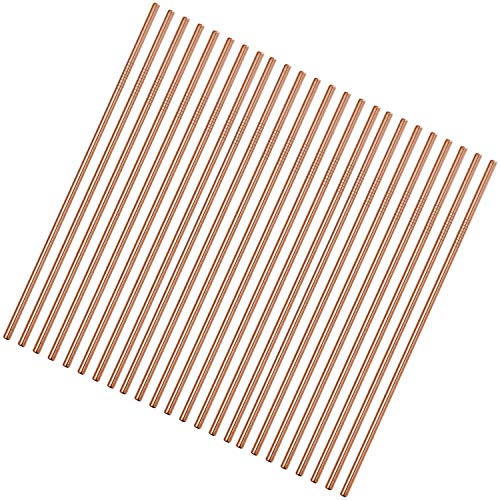  Reusable Metal Straws 50Pcs.8.5” Rose Gold Color Stainless Steel Drinking Straws In Bulk For Wholesale.215x6mm All Curved Straight Straws For 20oz Tumblers Yeti (50pcs All Straight Rose Gold-8.5")