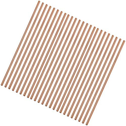  Reusable Metal Straws 50Pcs.8.5” Rose Gold Color Stainless Steel Drinking Straws In Bulk For Wholesale.215x6mm All Curved Straight Straws For 20oz Tumblers Yeti (50pcs All Straight Rose Gold-8.5")