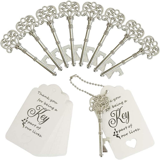  100 PCS Wedding Favors Bottle Opener,Wedding Gifts For Guest Vintage Skeleton Key Bottle Opener,Key Bottle Openers With Escort Tag Cards And Key Chains (Silver)