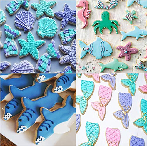 Under The Sea Creatures Cookie Cutter Set - 8 Piece Stainless Steel Cutters Molds Cutters For Making Shark, Mermaid Tail, Seahorse, Starfish, Seashell, Octopus, Clownfish, Seal