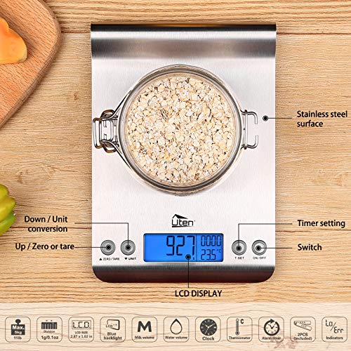  Digital Kitchen Scale Ultra Slim Multifunction Stainless Steel Hook Design Food Scale 11lb 5kg With Back-Lit LCD Display Ideal For Measuring Ingredients And Liquids