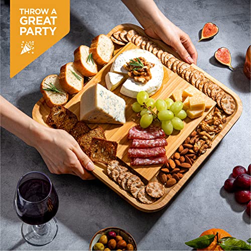  Cheese Board Gifts Set: Bamboo Large Charcuterie Boards, 4 Stainless Steel Cheese Knife & Serving Tray - Mothers Day Gift, Wedding Gifts, Housewarming Gift, Birthday Gifts For Women