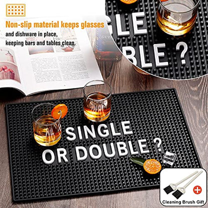  Black Bar Mat For Home Bar Man Cave Decorations - 17.5'' X 11.8'' Heavy Duty Rubber Bar Service Spill Mat, Drip Mat For Countertop - Great Gift For Dad Son Husband Father’s Day