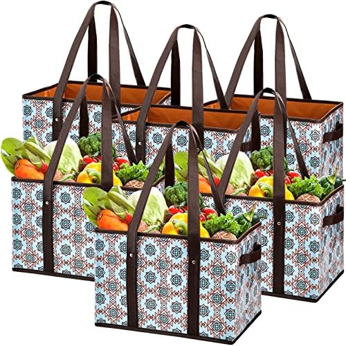  Reusable Grocery Bags Set Durable Heavy Duty Tote Bag Collapsible Grocery Shopping Box Bag With Reinforced Bottom