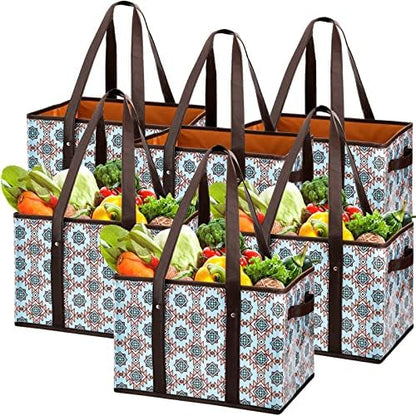  Reusable Grocery Bags Set Durable Heavy Duty Tote Bag Collapsible Grocery Shopping Box Bag With Reinforced Bottom