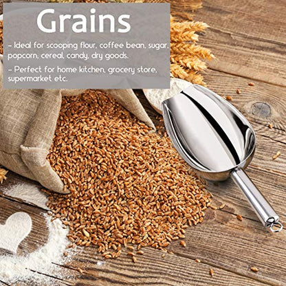  8 Ounce Ice Scoop Set Of 2, E-far Stainless Steel Scoops For Ice Cube/Candy/Flour/Sugar, Metal Utility Scoops For Party, Baking, Kitchen Pantry, Rust Free & Dishwasher Safe