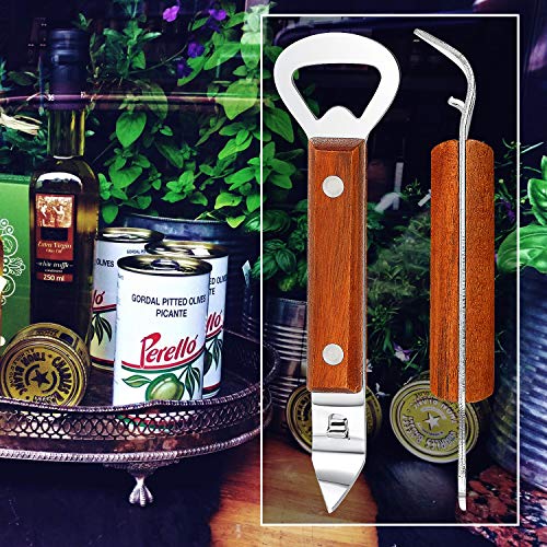  Ttle Punch Can Opener Stainless Steel Beer Bottle Opener Punch Bottle Opener With Wood Handle For Manual Bottles Cans (2, Wood Color)