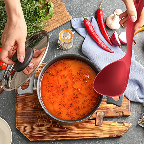  Soup Ladle Spoon With Comfortable Grip - Cooking And Serving Spoon For Soup, Chili, Gravy, Salad Dressing And Pancake Batter - Large Nylon Scoop & Soup Ladle Great For Canning And Pouring - Red