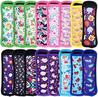  Ice Cream Bar Insulator Sleeves Reusable Freezer Pop Holders Antifreezing Sleeves Ice Cream Bar Holder Bags Multi Pattern Ice Cream Bar Bag For Kids (Cute Pattern,16 Pieces)