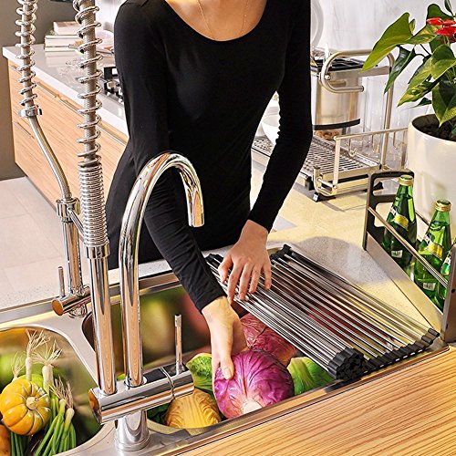  Roll Up Dish Drying Rack Over The Sink Dish Drying Rack Dish Racks For Kitchen Counter Dish Rack Over Sink Camper Accessories Dish Drying Rack (Black, 13.8''Wx17.7''L)