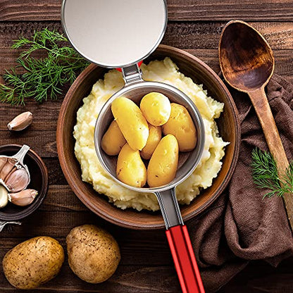 Potato Ricer Stainless Steel With 3 Interchangeable Fineness Discs, Ricer Kitchen Tool For Mashed Potatoes, Cauliflower Rice Maker Masher, Gnocchi Potatoe Spaetzle Press Patoto Masher (Red)