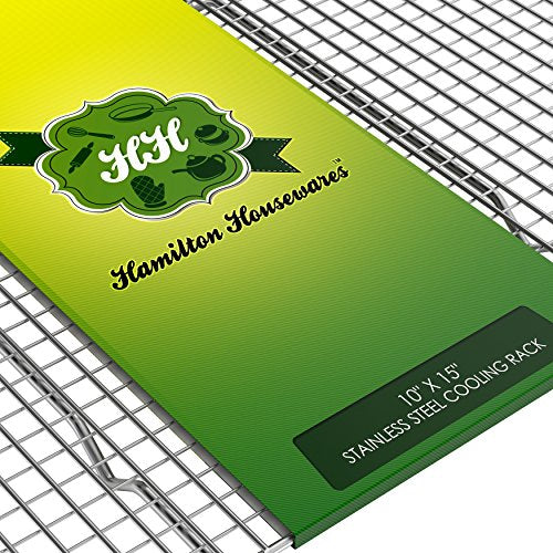  Hamilton Housewares Stainless Steel Cooling Rack - Heavy Duty And Oven Safe, Good For Cooling, Baking And Roasting - Fits 15 1/4" X 10 1/4" Baking Pans - Perfect For Cookies, Cakes & More (10" X 15")