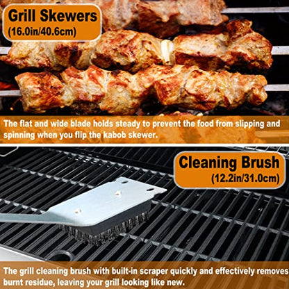 26PC Exclusive BBQ Grill Accessories In Aluminum Case For Birthday Christmas Grilling Gifts - Premium Grill Utensils Set With Barbecue Claws, Meat Injector, Thermometer For Smoker, Camping