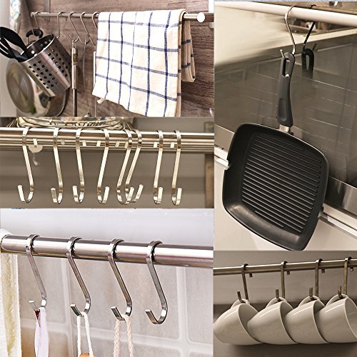  Sfun 15 Pack Size Large 3.5 Inch Flat S Hooks Heavy Duty Solid 304 Stainless Steel S Shaped Hanging Hooks,Metal Kitchen Pot Pan Hangers Rack Hooks