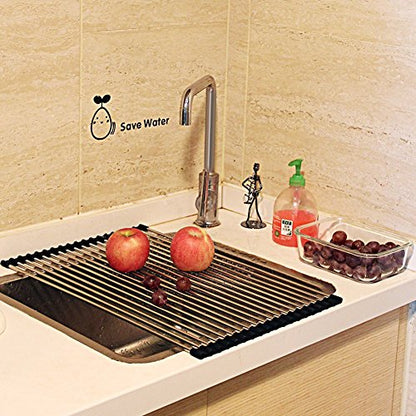  Roll Up Dish Drying Rack Over The Sink Dish Drying Rack Dish Racks For Kitchen Counter Dish Rack Over Sink Camper Accessories Dish Drying Rack (Black, 13.8''Wx17.7''L)