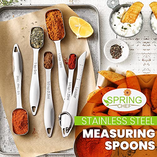  Heavy Duty Stainless Steel Metal Measuring Spoons For Dry Or Liquid, Fits In Spice Jar, Set Of 6 Including Leveler