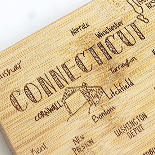  Destination Connecticut State Shaped Serving And Cutting Board, Includes Hang Tie For Wall Display