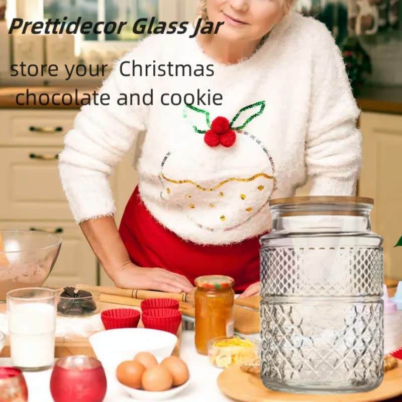  Large Glass Storage Jar, 60 FL OZ Glass Food Storage Containers With Bamboo Lid, Kitchen Containers Cereal Canisters Decorative Jar For Candy Snack Cookies Coffee Tea Nuts Airtight Glass Jars (Round)