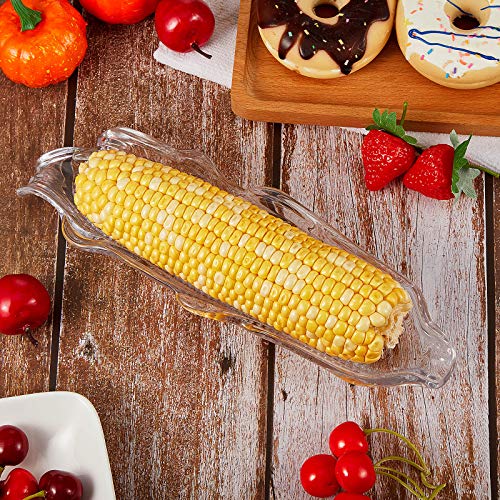  12 Pieces Corn Cob Holders And Dish Set Transparent Dish Stainless Steel Skewer Needle BBQ Tool And Plastic Corn Tray