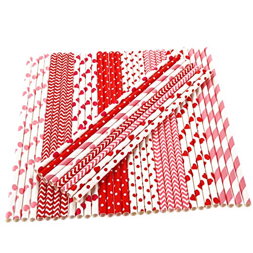  200 Pieces Valentines Straws Valentines Paper Straws Heart Drinking Straws Heart Striped Paper Straws Decorative Holiday Straws For Valentine's Day Wedding Party Supplies, 8 Styles