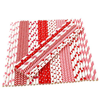  200 Pieces Valentines Straws Valentines Paper Straws Heart Drinking Straws Heart Striped Paper Straws Decorative Holiday Straws For Valentine's Day Wedding Party Supplies, 8 Styles