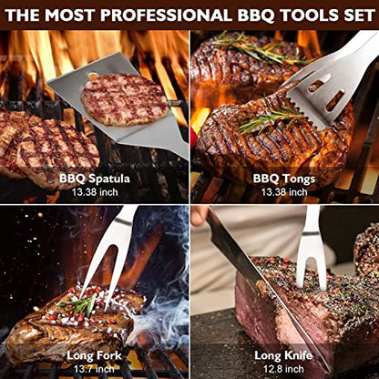 Grill Set, Grill Tools, Grill BBQ Accessories, Grilling Gifts For Men, 34PCS BBQ Tools For Outdoor Grill With Aluminum Case, Spatula,Tongs &Skewers,Smoker Accessories For Birthday, Dad, Wedding
