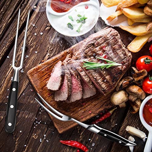  Arving Fork Meat Fork 2 Pieces Christmas Stainless Steel Serving Fork Cooking Fork With Wood Handle Classic Grill Fork With ABS Handle Xmas Black Kitchen Forks Barbecue BBQ Fork Carving Set, 12 Inch