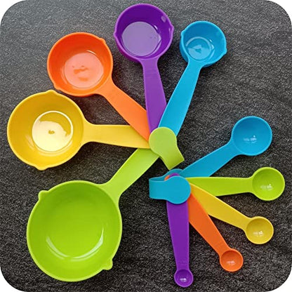  Measuring Cups And Spoons,Plastic Measuring Cups And Spoons Set:5 Plastic Measuring Cups And 5 Plastic Measuring Spoons,Plastic Measuring Cup Spoons For Kitchen Measuring Tools Rainbow Color
