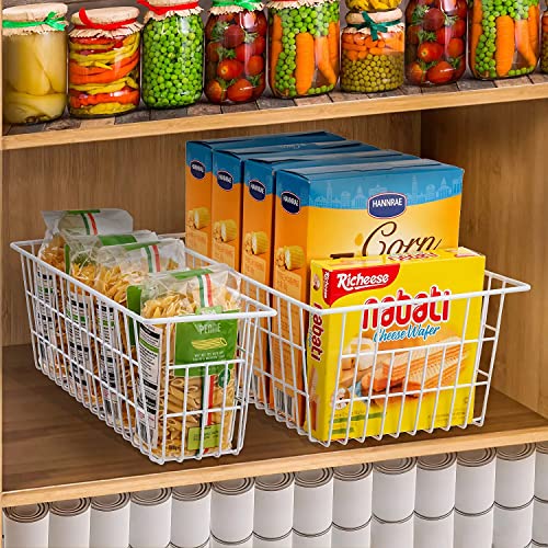  Metal Wire Baskets For Organizing 2 Pack, Household Pantry Storage Freezer Organizer Bins With Handles, Freezer Baskets For Upright Freezer, Refrigerators, Kitchen Cabinets, Laundry, White