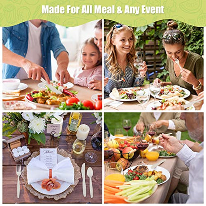  150 Count Compostable Cutlery Set, Disposable Biodegradable Utensils Eco-friendly Durable Cornstarch Flatware Includes 50 Forks, Knives & Spoons For Party, BBQ, Picnic & Potlucks (White)