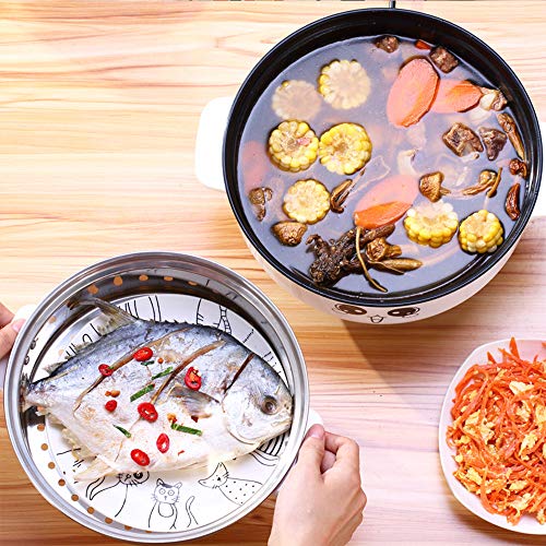  4-in-1 Multifunction Electric Skillet Non-Stick Stainless Steel Hot Pot Noodles Rice Cooker Soup Pot Portable Mini Heating Pan Cooking Fried (Diameter 26CM, 3.6L, Electric Skillet With Steam Grid)