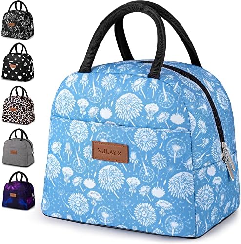  Insulated Lunch Box For Women - Tote Lunch Bag Women Insulated With Soft Padded Handles - Cute Lunch Bags For Women, Teens, Men - Ideal For Work, School, Picnics (Blue With Pink Flowers)