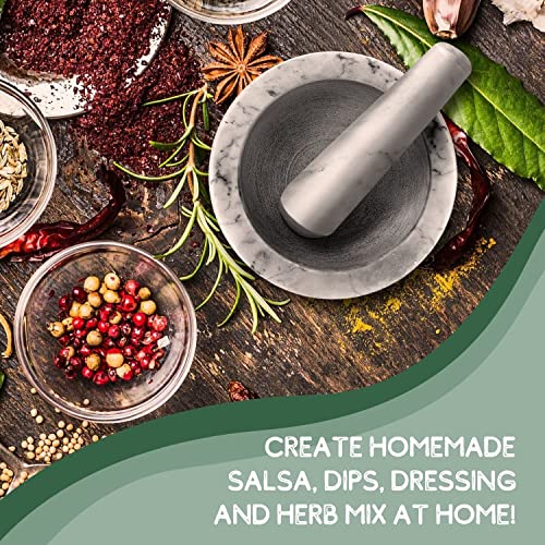  Marble Mortar And Pestle Set - Solid Marble Stone Grinder Bowl Holder For Guacamole, Herbs, Spices, Garlic, Kitchen, Cooking, Medicine