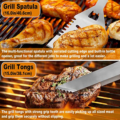  26PC Exclusive BBQ Grill Accessories In Aluminum Case For Birthday Christmas Grilling Gifts - Premium Grill Utensils Set With Barbecue Claws, Meat Injector, Thermometer For Smoker, Camping