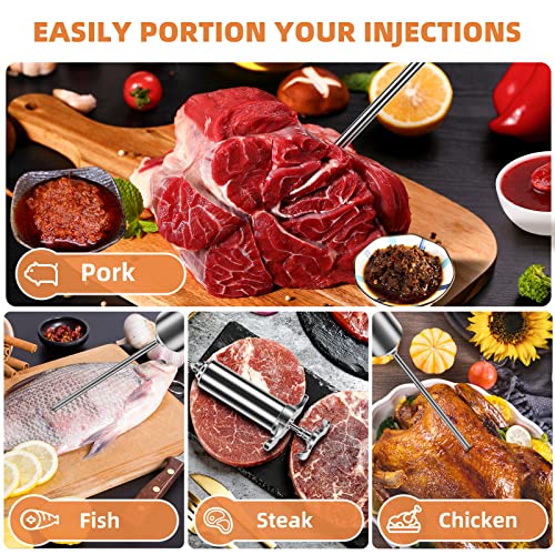  Molomo Meat Injector, 304 Stainless Steel Meat Injector Syringe With 3 Professional Needles, 2-oz Marinade Seasoning Injector For Meats, Turkey, Grill Smoker Barbecue