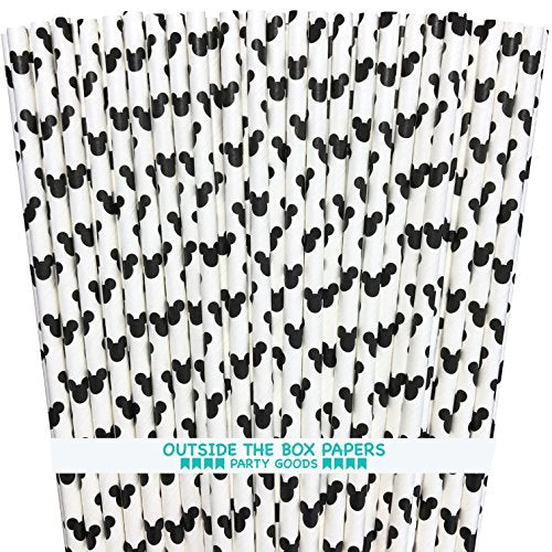  Mickey Mouse Inspired Paper Straws - Black White - 100 Pack - Outside The Box Papers Brand