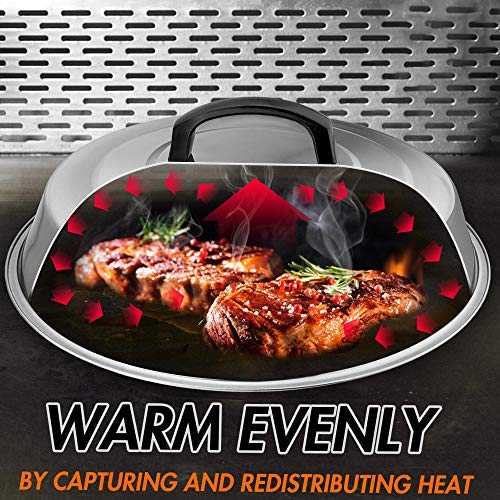  Cheese Melting Dome Set Of 2, Leonyo 12" Metal Steam Basting Cover For Griddle Grill, Stainless Steel Griddle Accessories For BBQ Flat Top Kitchen Cooking Hamburger, Dishwasher Safe, Heat Proof Handle